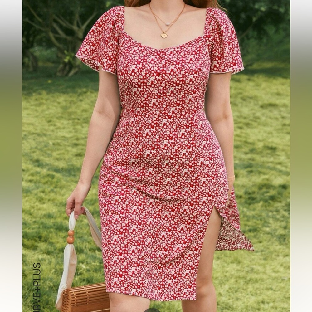 Ditsy Floral Butterfly Sleeve Split Thigh dress